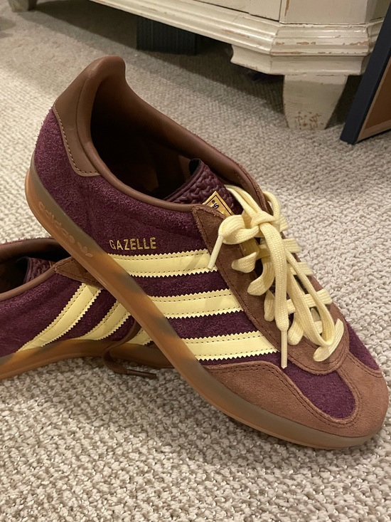 adidas Shoes - Adidas Gazelle Burgundy Suede Sneakers with Butter Stripes